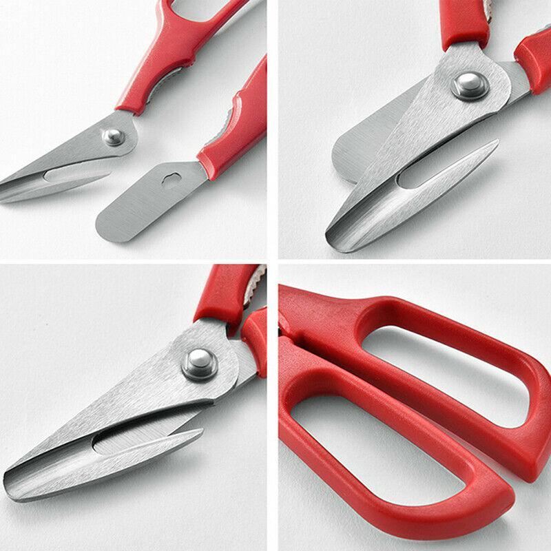 Red-handled seafood shears, a must-have kitchen tool for cracking and opening shellfish effortlessly