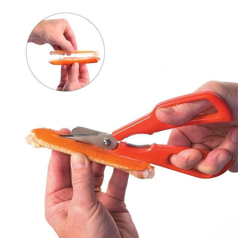 Kitchen seafood shears with vibrant red handle & strong stainless steel blades for shellfish prep