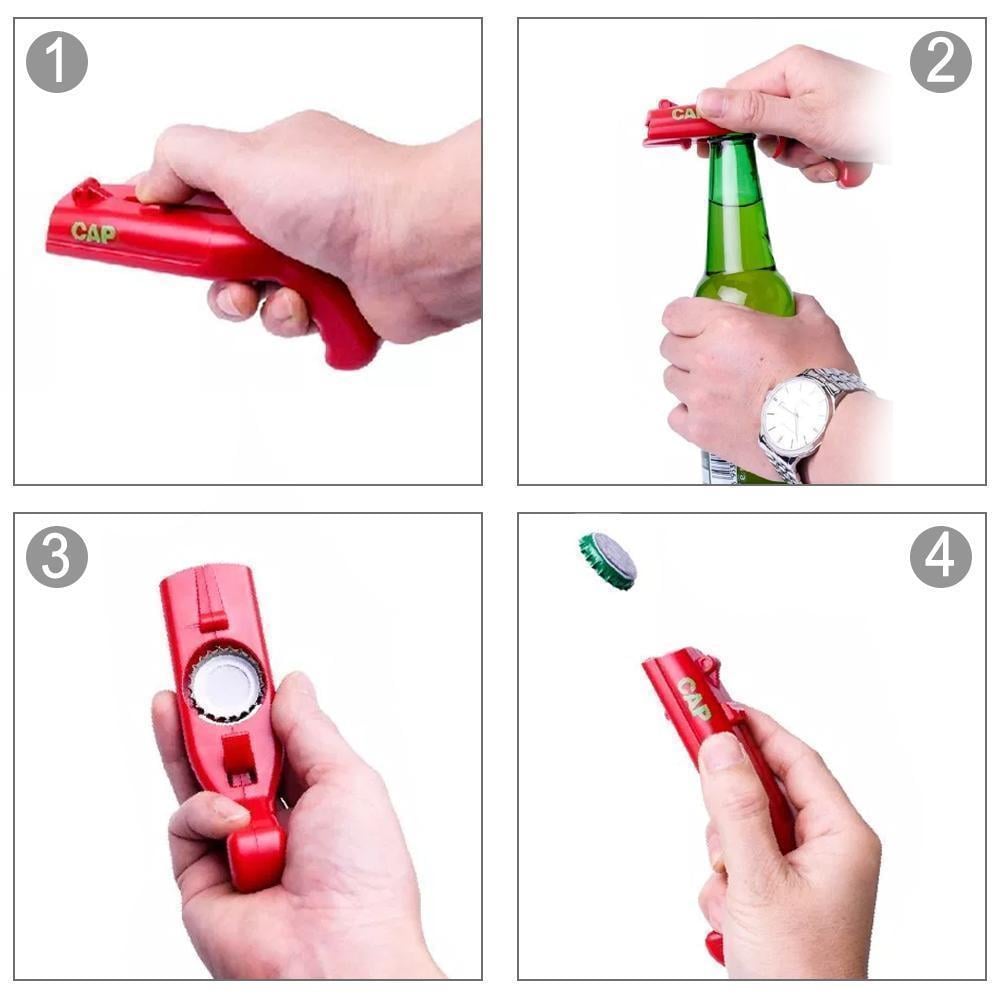 Assortment of Novelty Cap Launcher Bottle Openers in various colors, perfect for gifts.