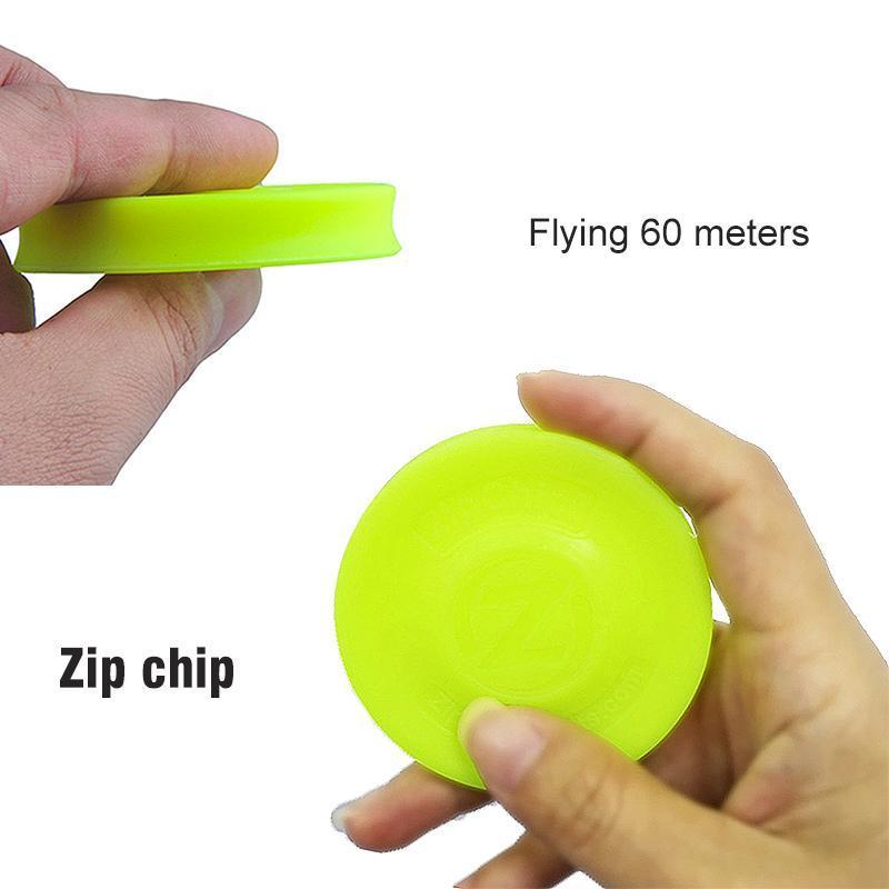 Close-up of a green pocket flying disc, highlighting its durable silicone material for sports and outdoors.