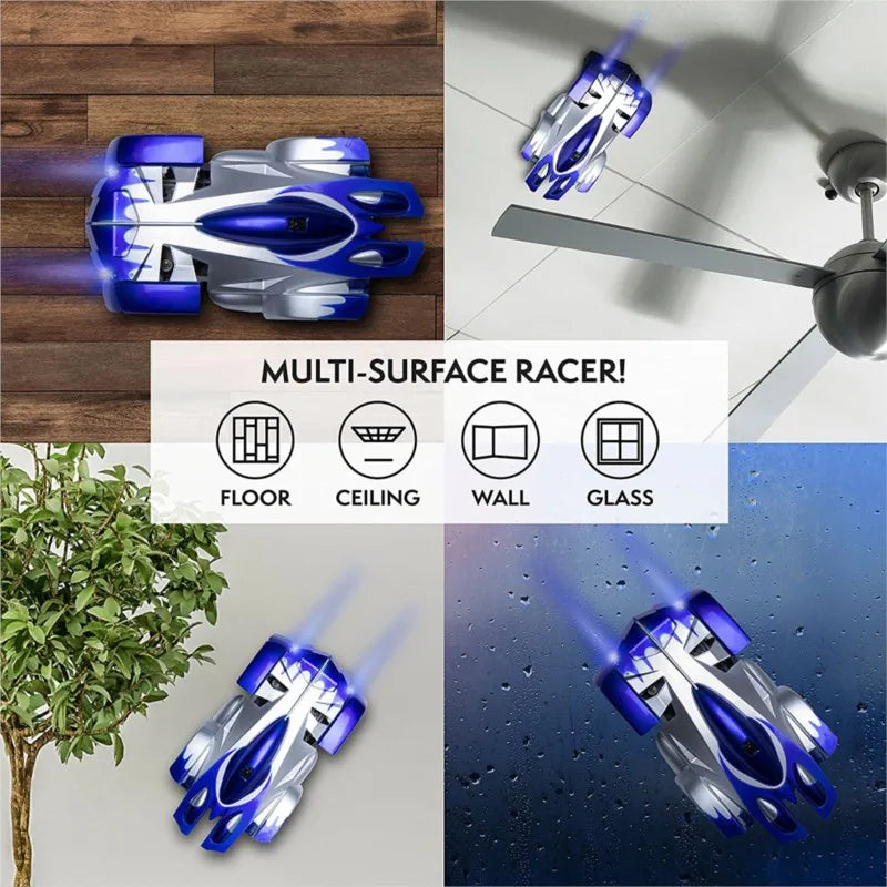 Rechargeable purple remote control wall climbing car, a fun electronic RC toy and perfect gift for kids.