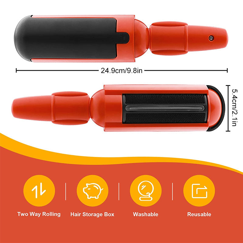 Instructions graphic for the reusable pet hair remover roller, simple and effective use