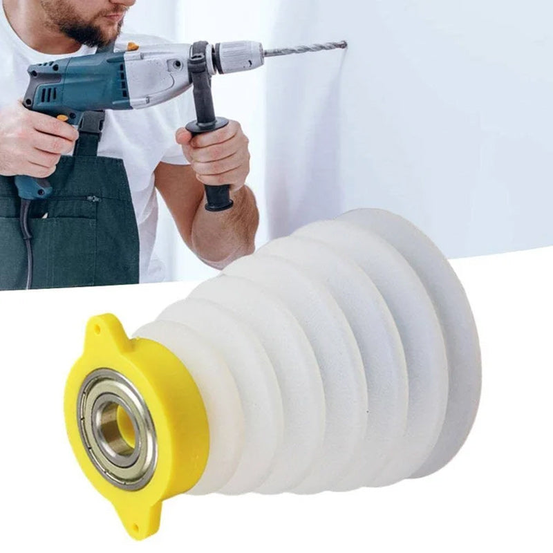 A worker using a drill with an attached silicone dust collector, preventing dust from spreading.