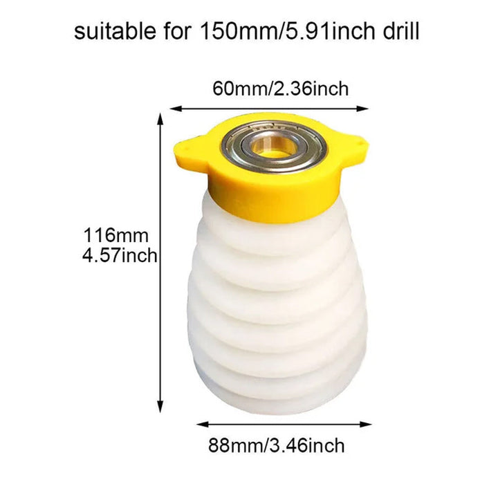 Compact silicone drill dust collector, shown with various drill bits, for versatile application.