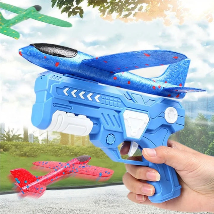 Red SkyBlitz glowing foam glider & launcher set for kids' outdoor active fun.