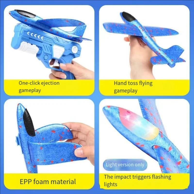 Unisex glowing foam glider launcher toy in action, perfect for outdoor play.