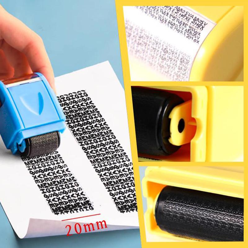 Yellow privacy roller stamp, ideal for office document security