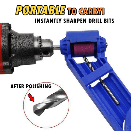 Handyman using a drill bit sharpener tool, ensuring precise grinding for power drills