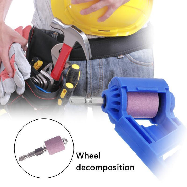 Compact drill bit sharpening tool with corundum grinder, ideal for handyman use and workshop efficiency