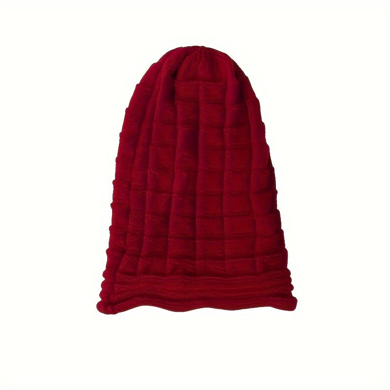 Lightweight women's autumn/spring beanie, knitted red hat, stretch fit for active wear.