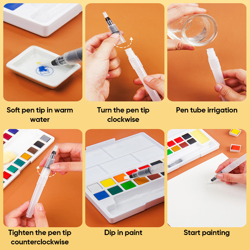Refillable Paint Touch-Up Pen Brush kit, showing pen, dropper, and cleaning brush