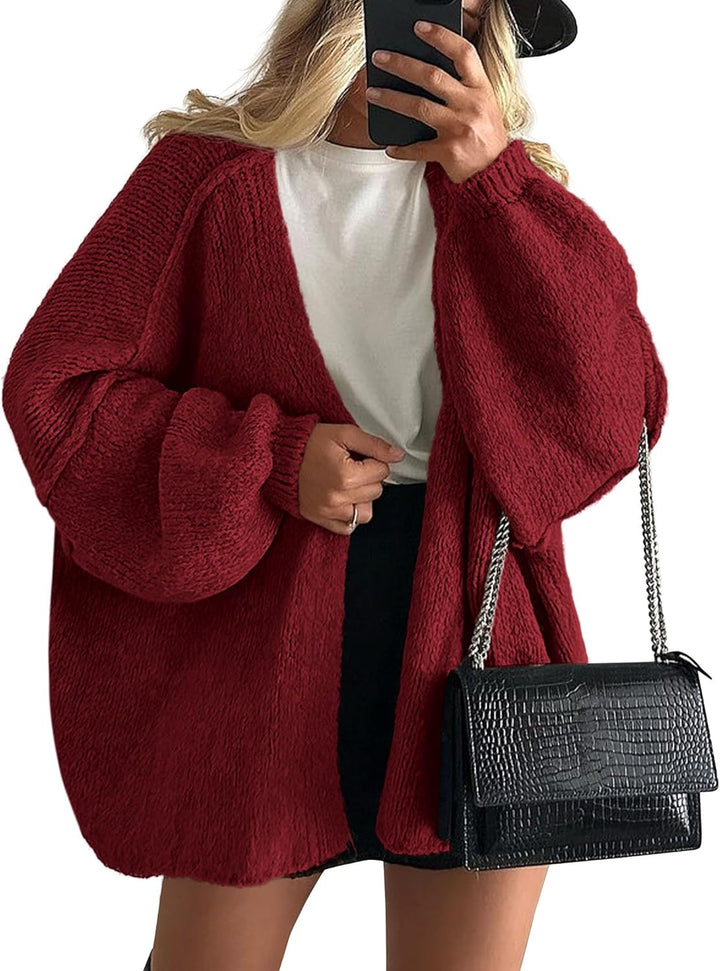 Relaxed fit women's loose knit open front cardigan in light grey, perfect for spring layering.