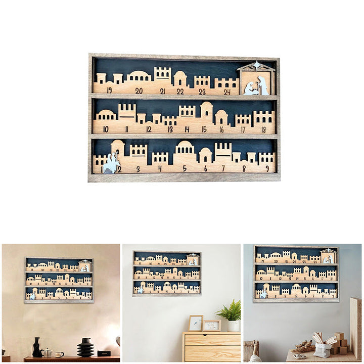 Side view of the Religious Nativity Scene Advent Calendar, sturdy wooden decor for holidays