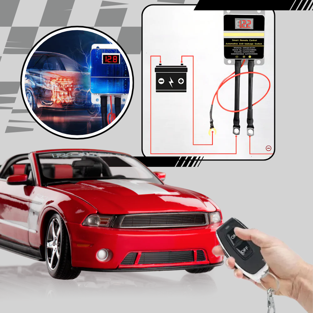 Convenient remote control battery disconnect switch for vehicle power and security.