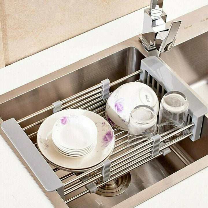 Ret retractable kitchen sink drainer rack, stainless steel, for dish drying, fruit & vegetable holder