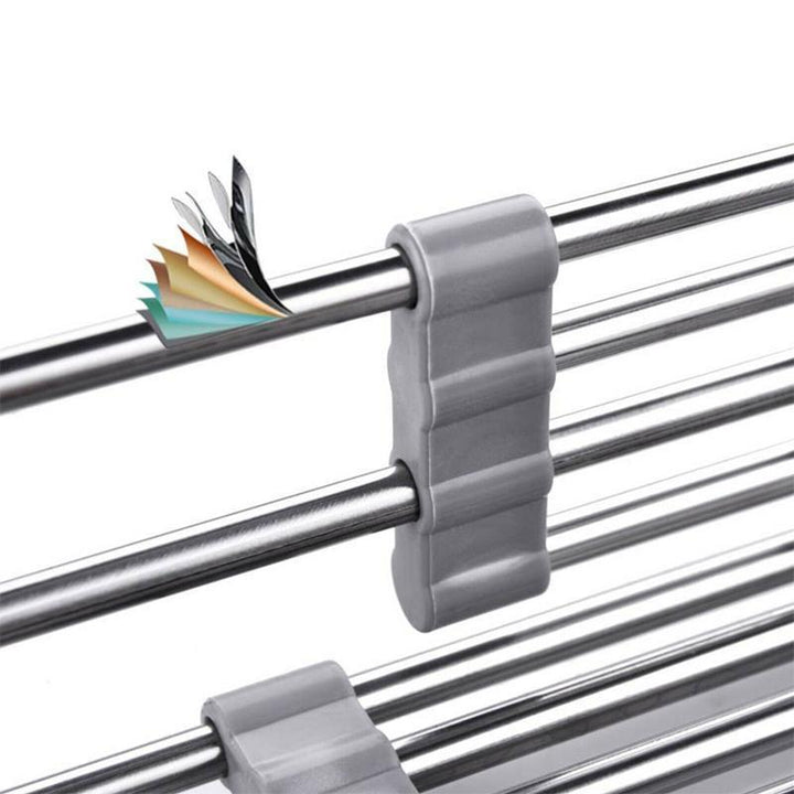 Versatile retractable sink drainer rack in stainless steel for organized kitchen dish drying