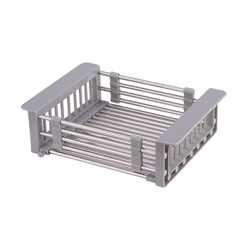 Retractable stainless steel dish rack over sink, keeps countertops clear, multi-functional kitchen tool