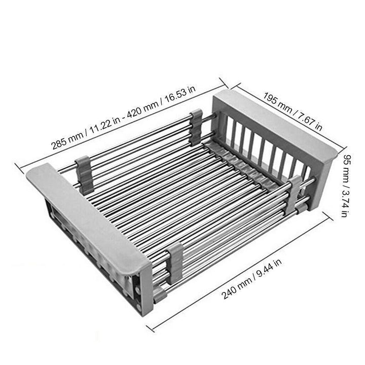 Compact retractable sink drainer rack, stainless steel, excellent for small kitchens, multi-use