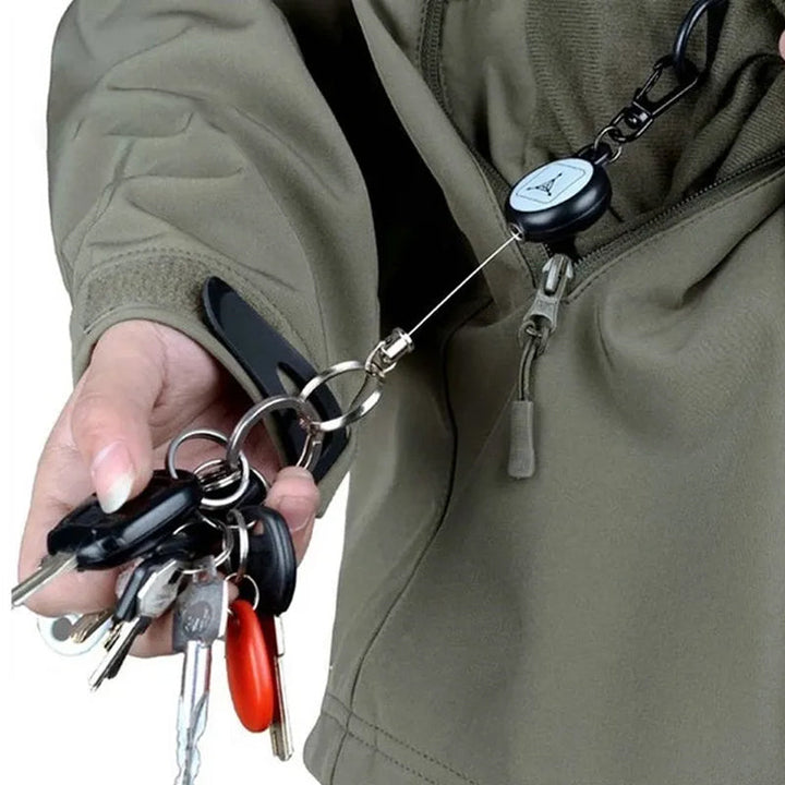 Versatile retractable wire cord keychains, 3 units, perfect for securing keys & ID badges with ease.