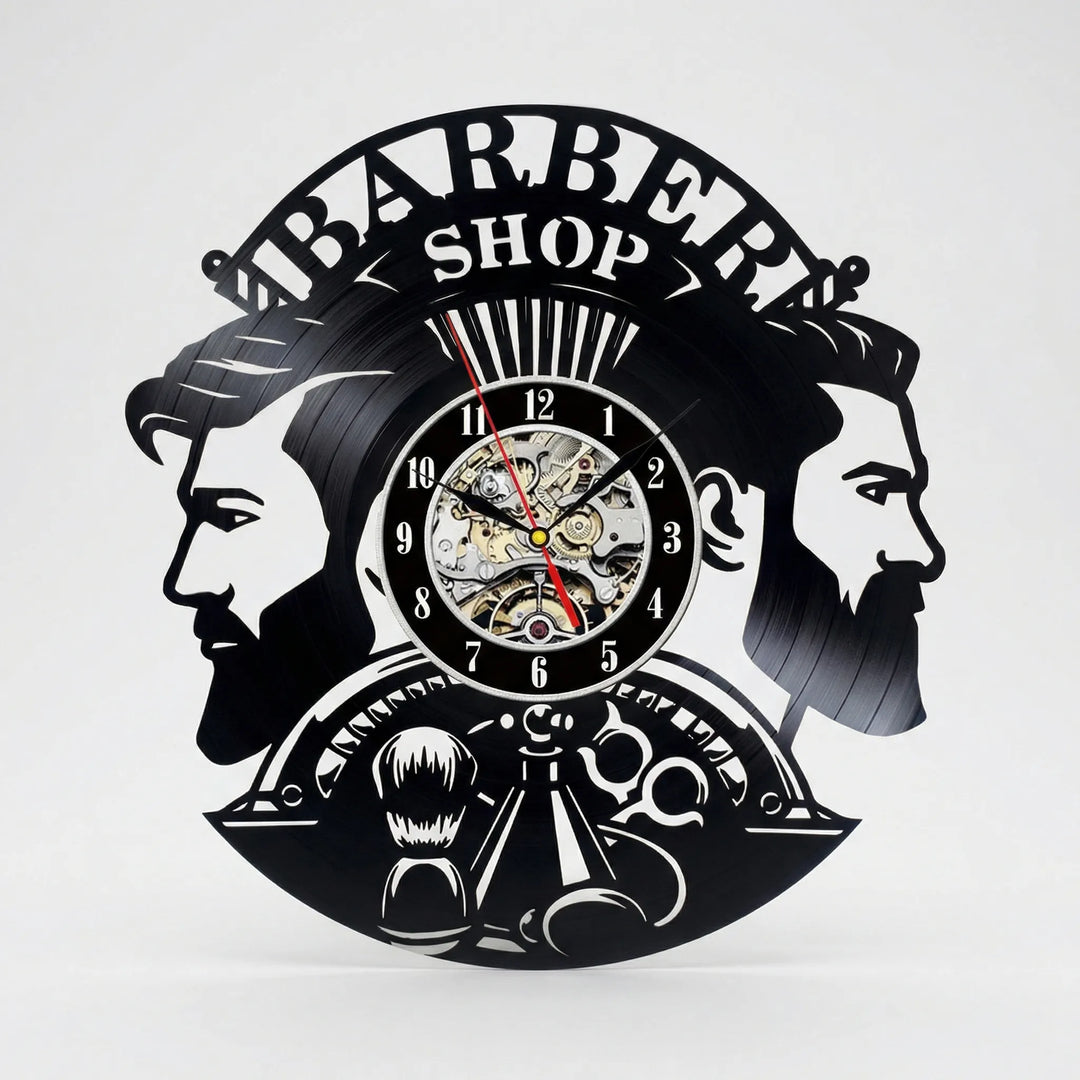 Unique barber shop timepiece, retro style wall accent for salon or shop decor.