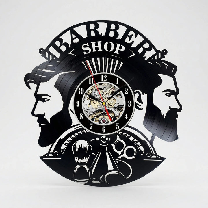 Unique barber shop timepiece, retro style wall accent for salon or shop decor.