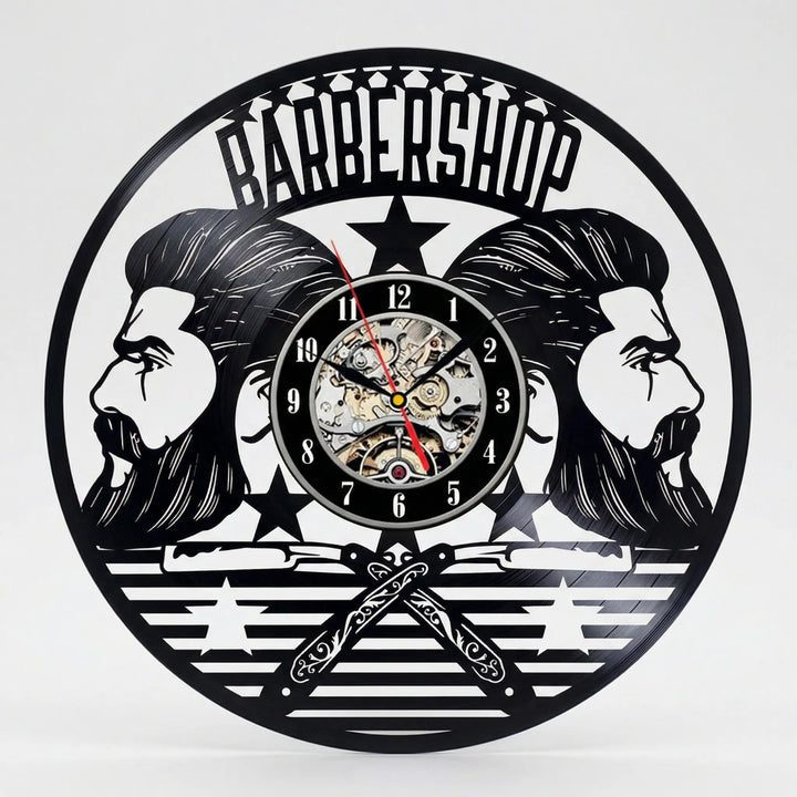 Decorative retro barber shop clock, a vintage-style timepiece for unique salon wall art.