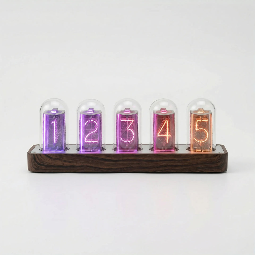 Stylish retro digital desk clock with WiFi sync & automatic time. Modern illuminated display for any home or office.