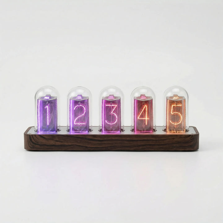 Stylish retro digital desk clock with WiFi sync & automatic time. Modern illuminated display for any home or office.