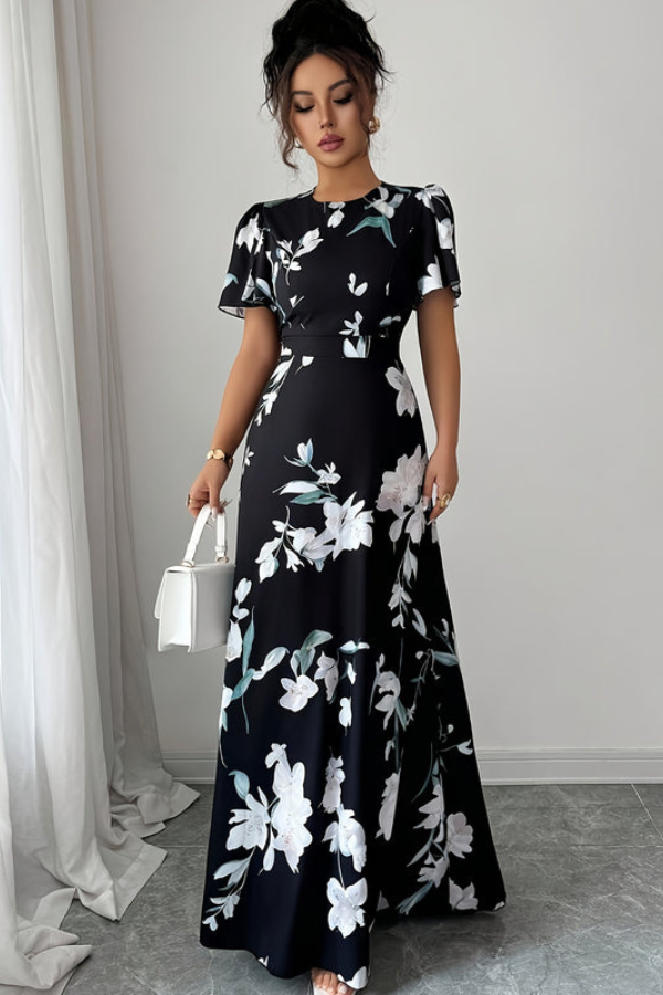 Retro pleated floral midi dress for women, elegant and flowing, perfect for spring fashion.