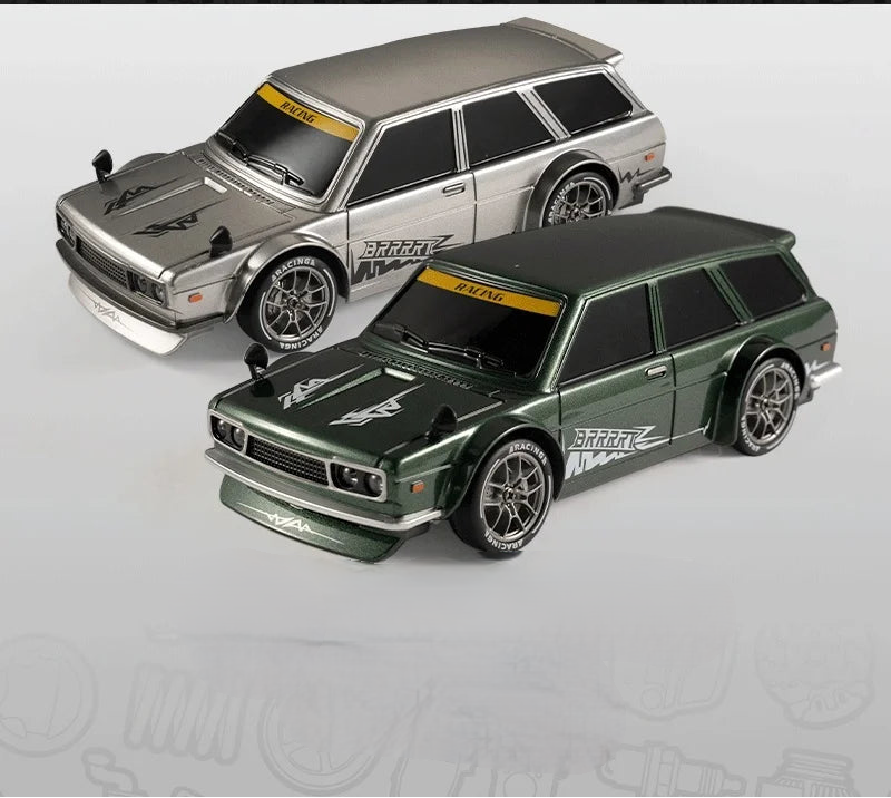 Retro Touring RC Drift Car, ready to race, high-speed remote control toy for adults & kids.