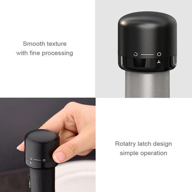A sleek black bottle stopper for wine & champagne, ensuring drinks stay fresh longer