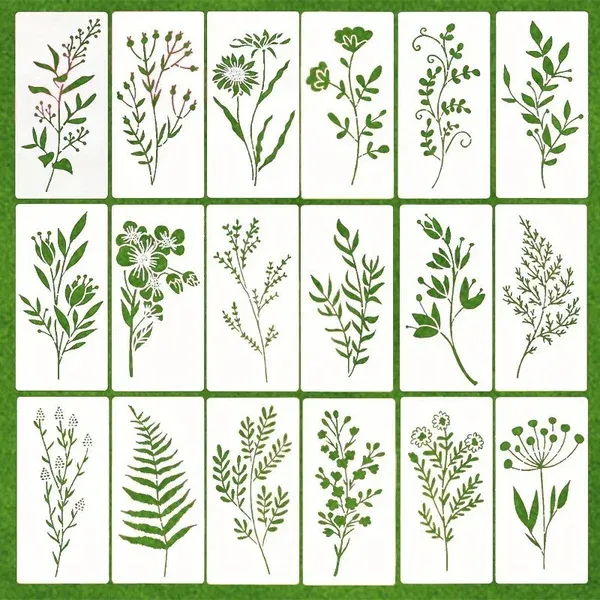 Reusable floral stencil from the set against a plain wall, ready for decorative application