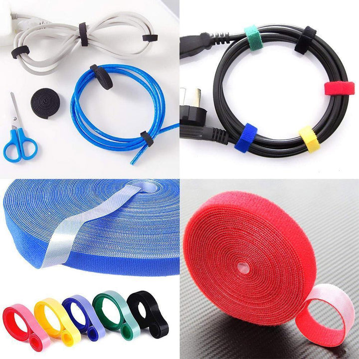 Nylon reusable fastening cable ties with hook and loop closure for secure cord management.