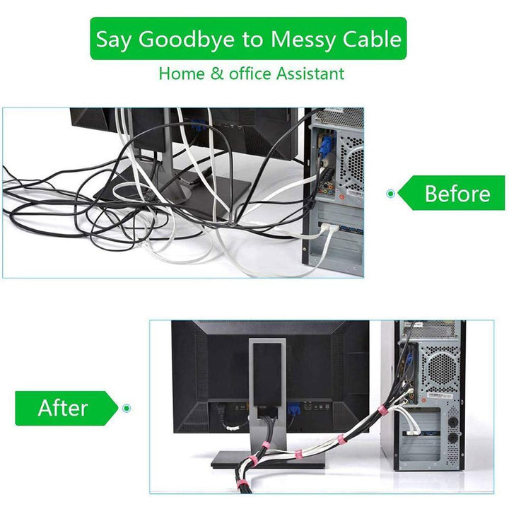 Adjustable strap cable organizer in multiple colors, securing electrical wires neatly.