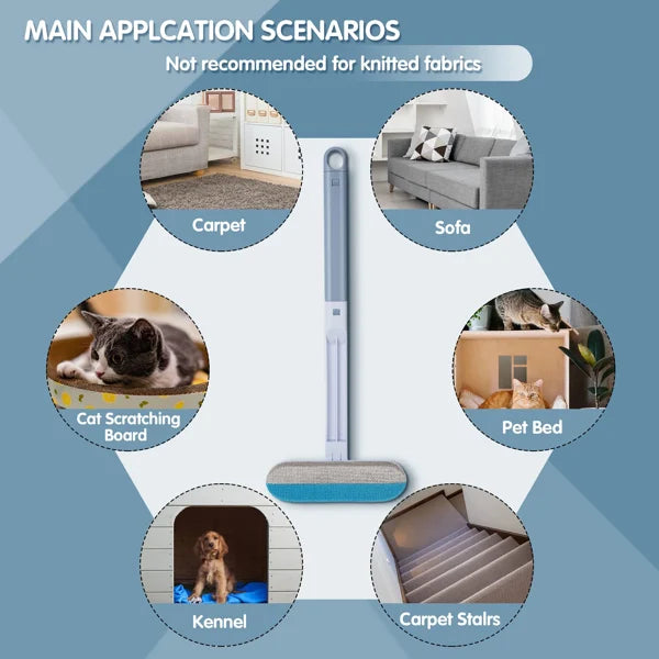 Innovative pet hair brush for thorough removal of animal fur from various fabrics.