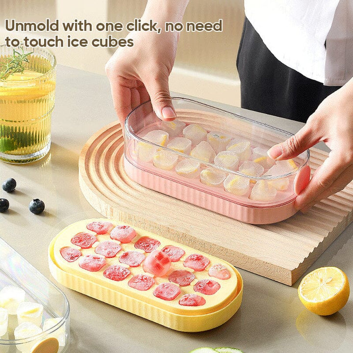 Reusable quick-release ice cube maker and storage box, blue, for convenient kitchen ice storage