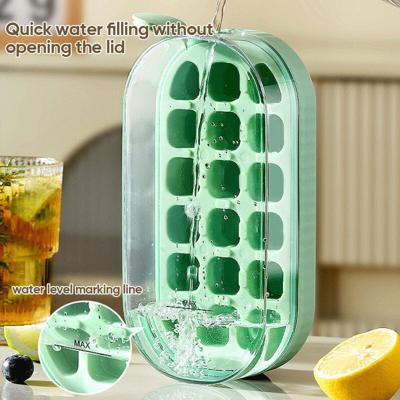 Close-up of the flexible bottom quick-release ice tray, showing individual ice cube compartments, kitchenware