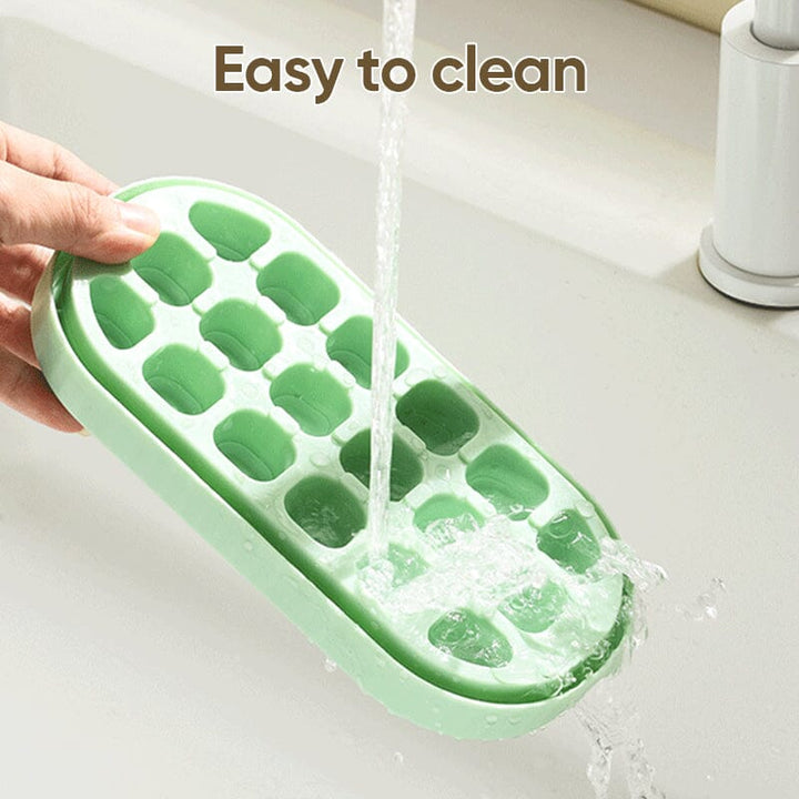 Compact quick-release ice cube storage box filled with freshly made ice cubes, kitchen and drinks essential