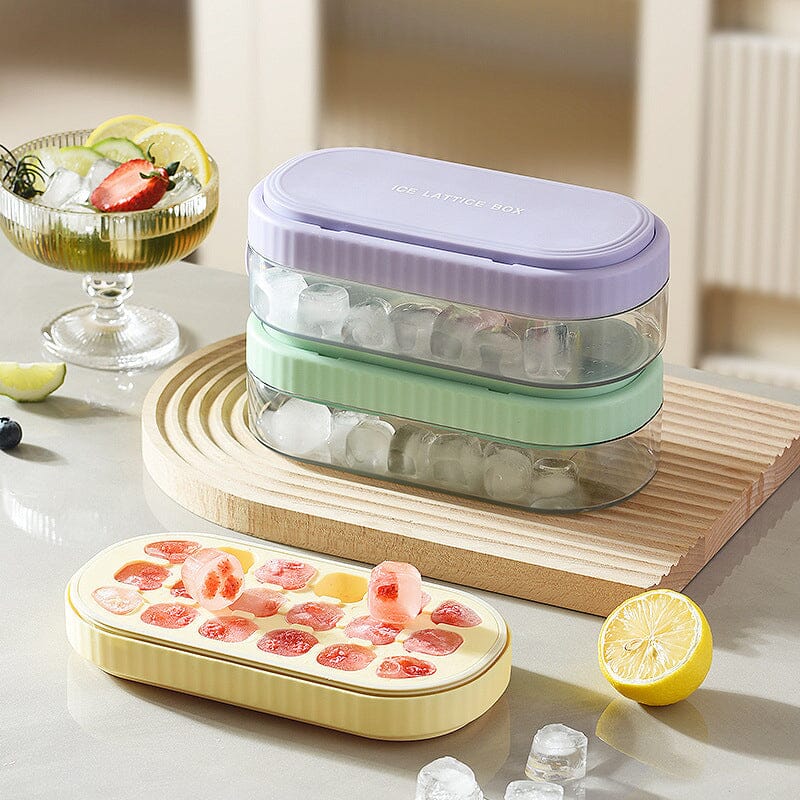 Stackable design of the reusable ice cube maker and storage box, saving space in the freezer, houseware