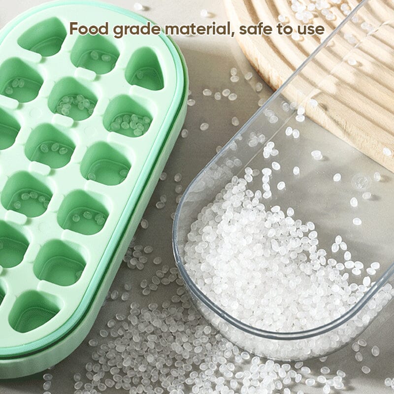 Ice cubes easily dispensing from the quick-release tray into the storage container, for drinks convenience