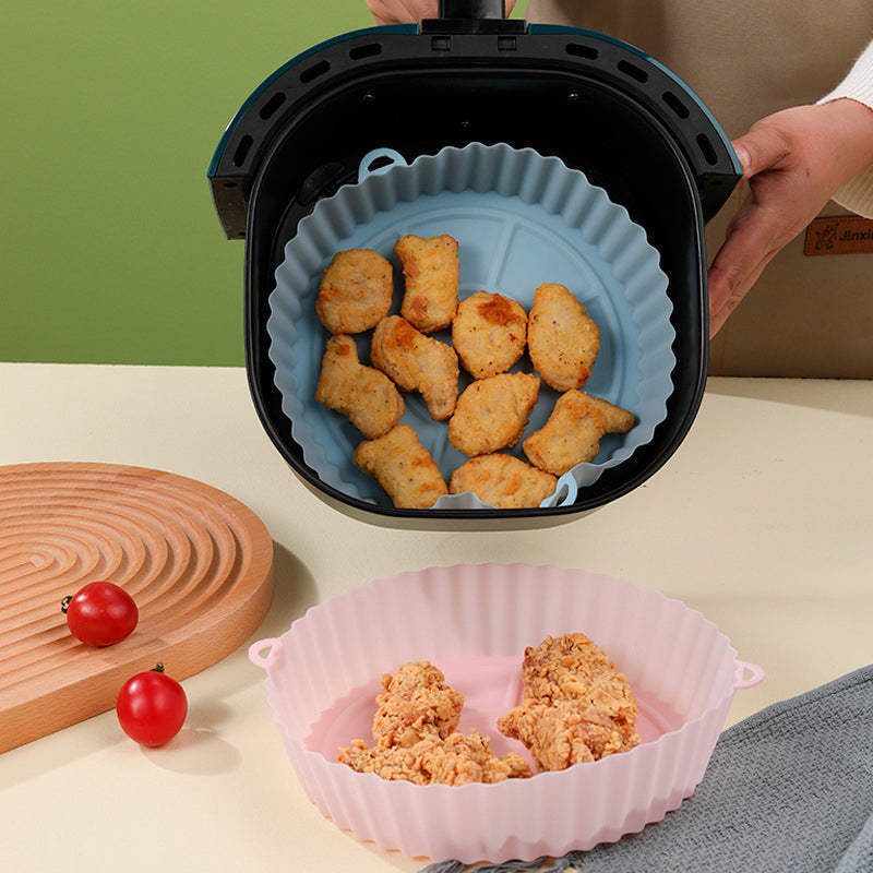 Food-grade silicone baking tray for air fryers, a reusable air fryer accessory and kitchen gadget
