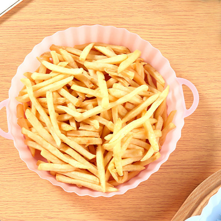 Blue reusable air fryer silicone baking tray, non-stick cooking aid for healthier meals