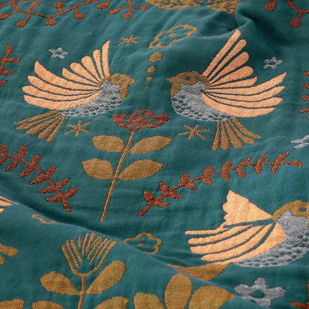 Dual-sided Scandinavian bird print blanket, white on grey & grey on white, perfect for living room comfort.