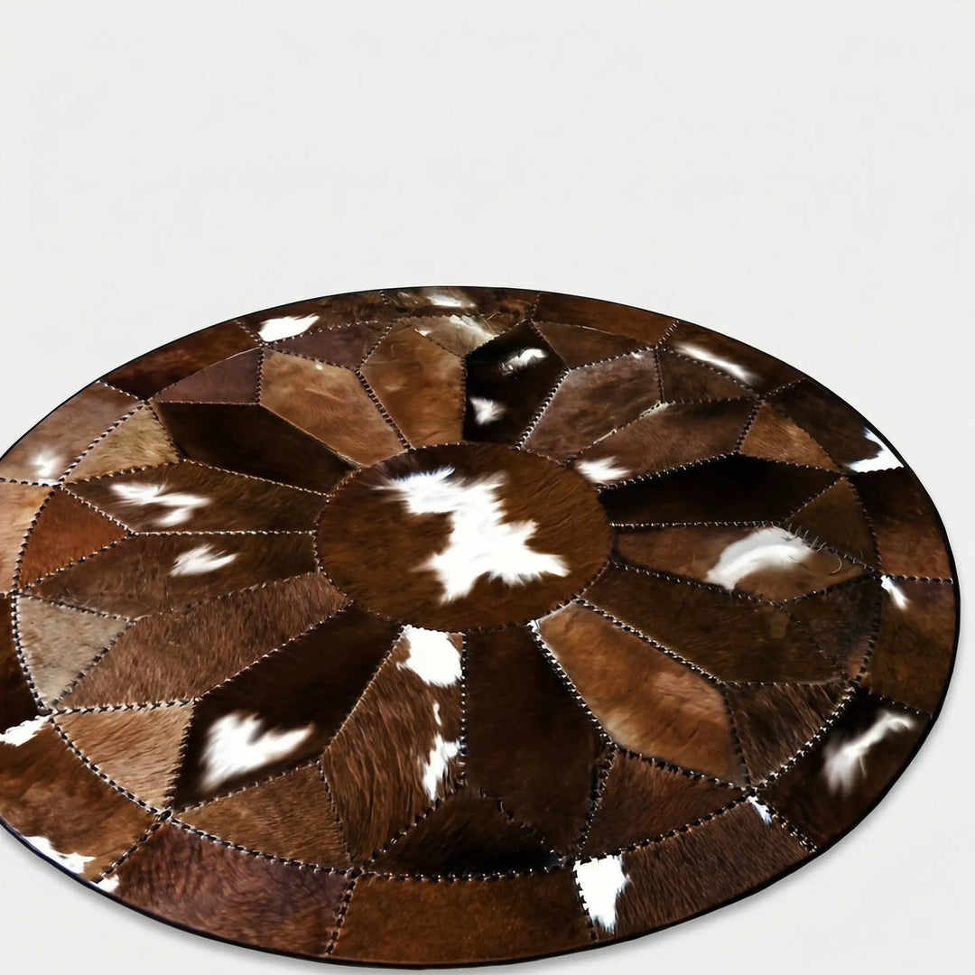 Flowique round area rug featuring elegant wave patterns. Decorative floor decor for modern living rooms & bedrooms.