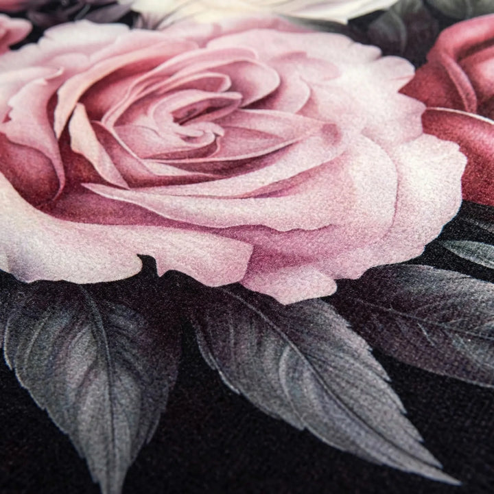 Statement round floral area rug with non-slip design, adding plush comfort & elegant home decor to any living room or bedroom.