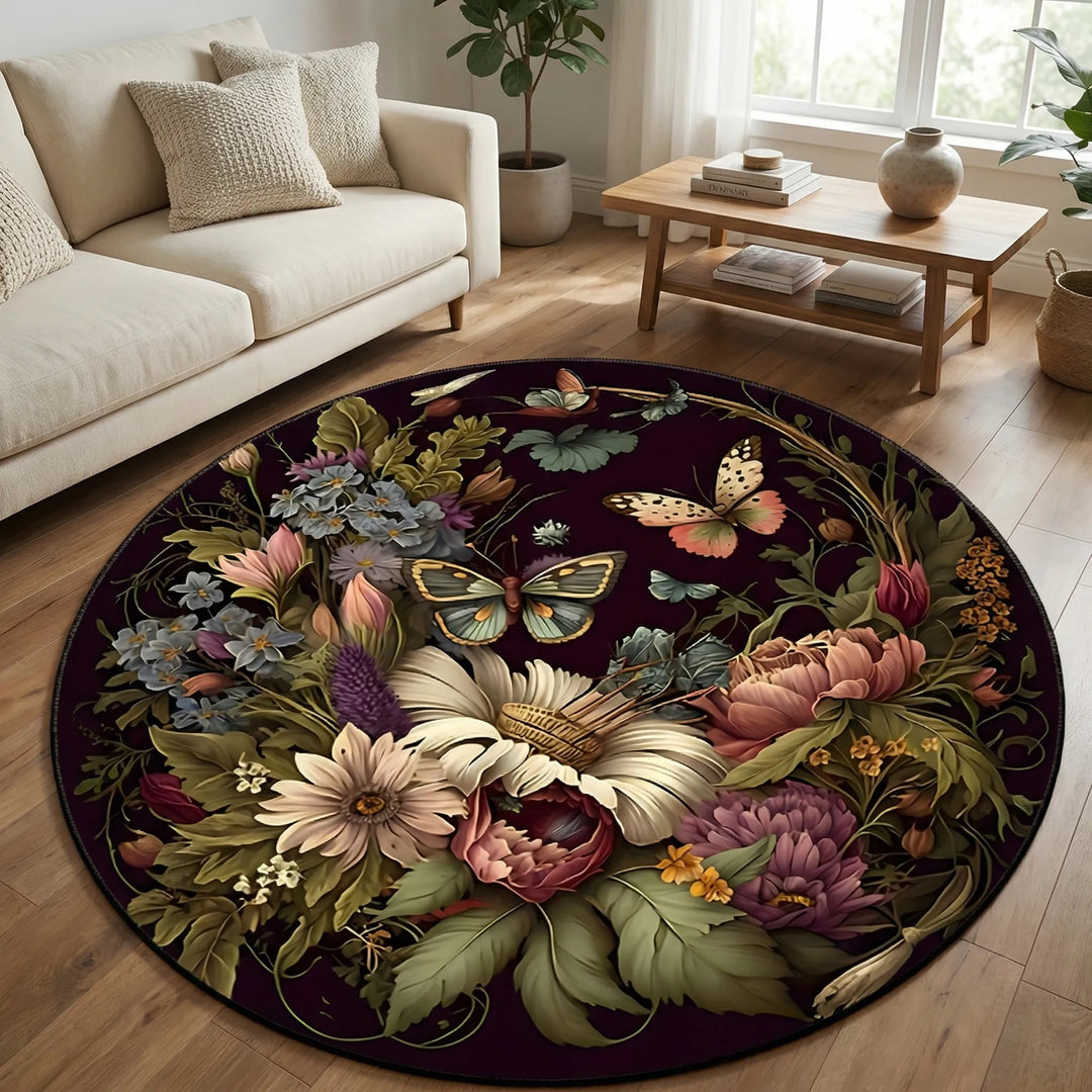Round Flowique area rug with elegant wave pattern, perfect as a decorative accent rug for living rooms.