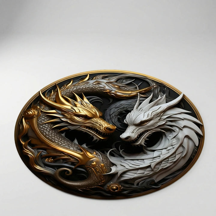 Decorative round dragon motif area rug, featuring unique waves, ideal as a statement floor decor.
