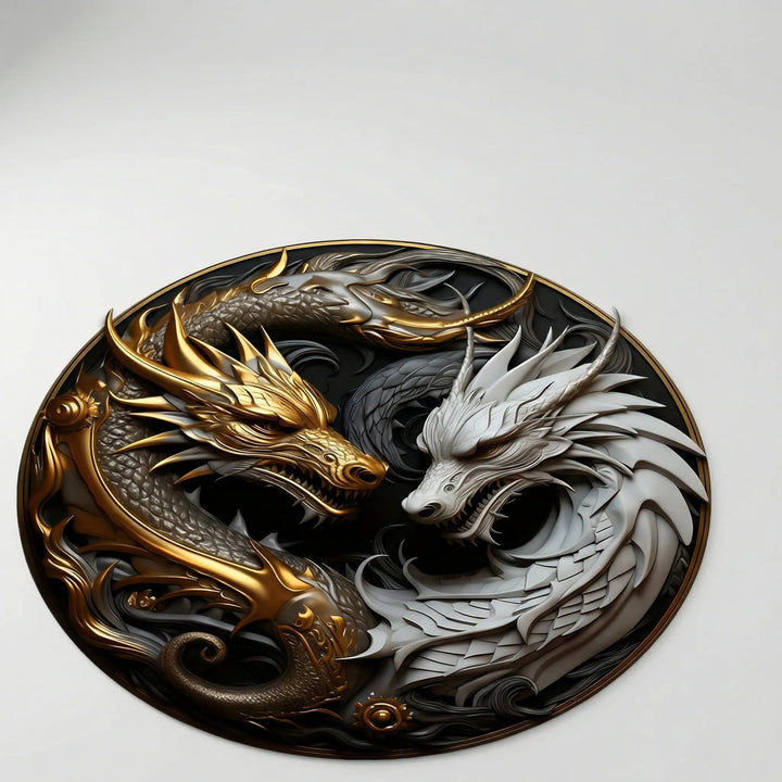 Bold round dragon area rug with dynamic wave design, enhancing any space with unique floor decor.
