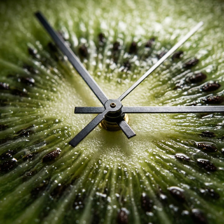 Cheerful fruit print wall clock, perfect silent decor for a nursery or kitchen.