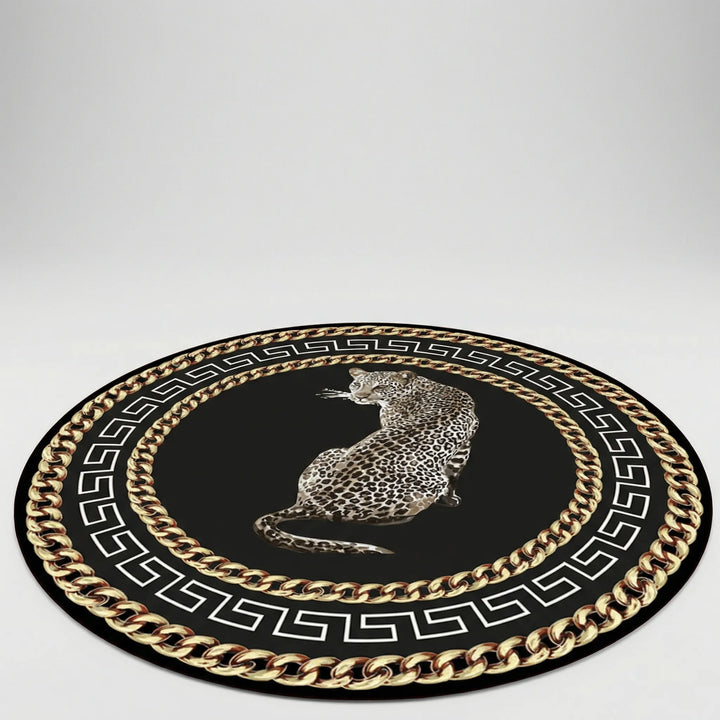 Stylish round leopard print animal rug for indoor home decor. Features a unique wave design, washable & non-slip.